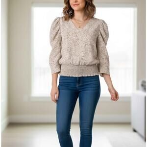 Paper Crane Smocked Waist Puff Sleeve Blouse